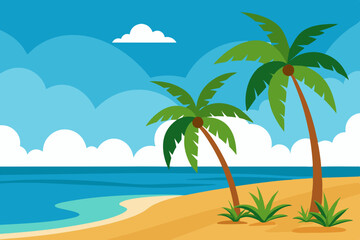 Tropical beach with palm vector illustration on white background