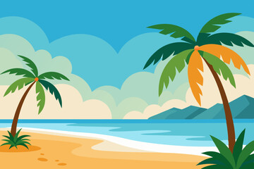 Tropical beach with palm vector illustration on white background
