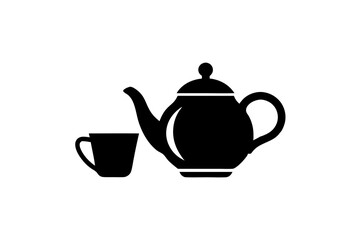 Minimalist teapot with Tea cup icon vector silhouette on white background