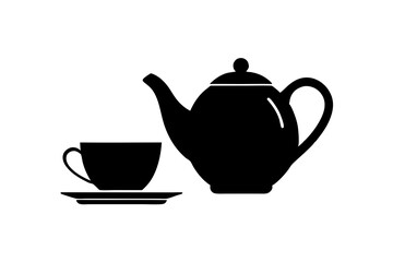 Minimalist teapot with Tea cup icon vector silhouette on white background