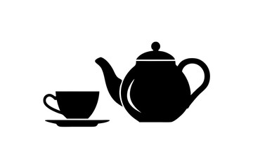 Minimalist teapot with Tea cup icon vector silhouette on white background