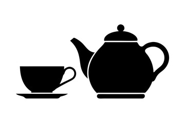 Minimalist teapot with Tea cup icon vector silhouette on white background