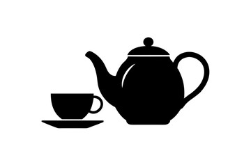Minimalist teapot with Tea cup icon vector silhouette on white background
