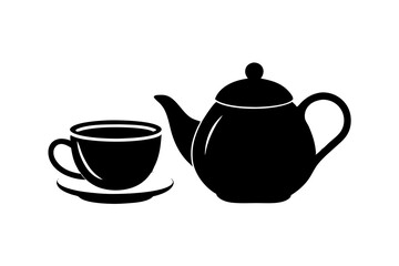 Minimalist teapot with Tea cup icon vector silhouette on white background