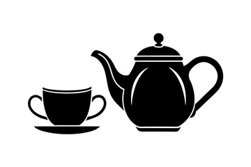 Minimalist teapot with Tea cup icon vector silhouette on white background