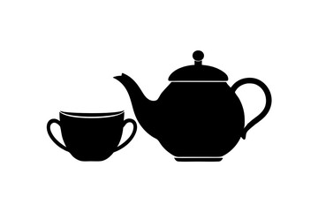 Minimalist teapot with Tea cup icon vector silhouette on white background