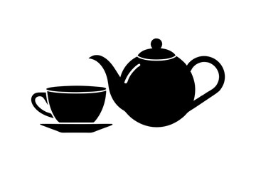 Minimalist teapot with Tea cup icon vector silhouette on white background