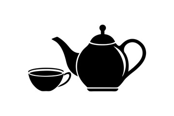 Minimalist teapot with Tea cup icon vector silhouette on white background