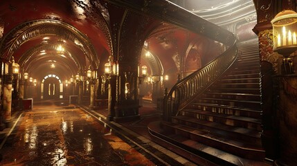 Neopunk Architecture Environment. AI generated art illustration.