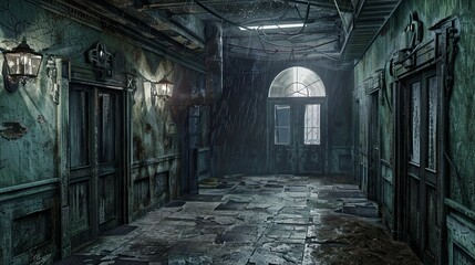 Neopunk Architecture Environment. AI generated art illustration.