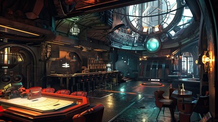 Neopunk Architecture Environment. AI generated art illustration.
