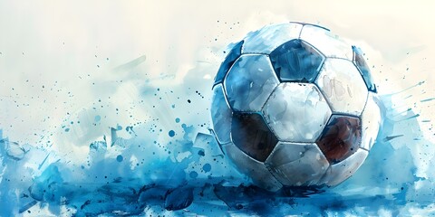 Creative Wall Decor Blue Watercolor Soccer Ball Art Print. Concept Soccer Wall Art, Watercolor Print, Blue Soccer Ball, Creative Wall Decor, Sports Decoration
