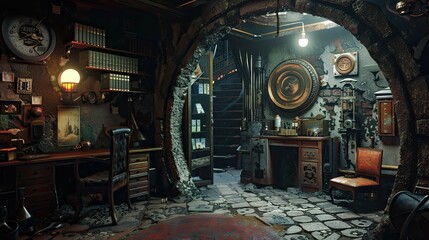 Neopunk Architecture Environment. AI generated art illustration.