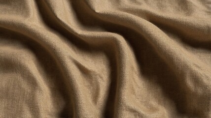 Fototapeta premium A close-up of a textured brown linen fabric, showcasing its natural fibers and subtle weave pattern. The earthy, neutral tone and rustic charm.
