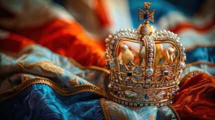United Kingdom. During the coronation of Charles, the monarch was crowned. A flag with the Crown of Great Britain on the background, a national holiday to celebrate the monarch's coronation