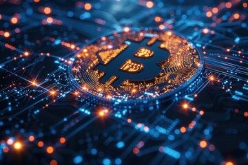 Bitcoin Symbol on a Circuit Board