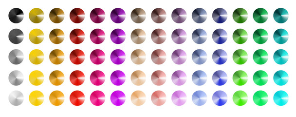 Metal gradient. Multi colored radial gradient set. Collection of shiny foil in rainbow colors palette. Vector