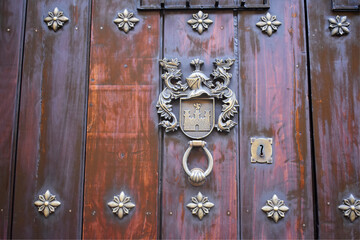Door knockers in old town Cartagena Colombia Lion, Sea Monster, Knight 