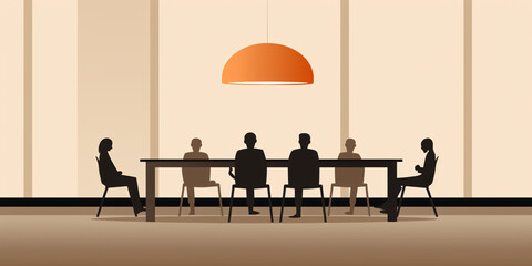 A meeting of minds in a modern office space, bathed in warm colors, evokes a sense of collaboration and productivity.