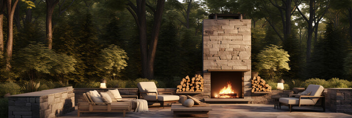 Tranquil evening by the fire place in the middle of nature , a perfect setting for relaxation and contemplation