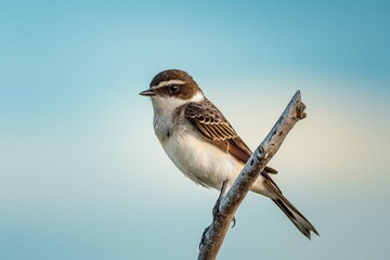 solitary bird perched on a branch with a clear sky