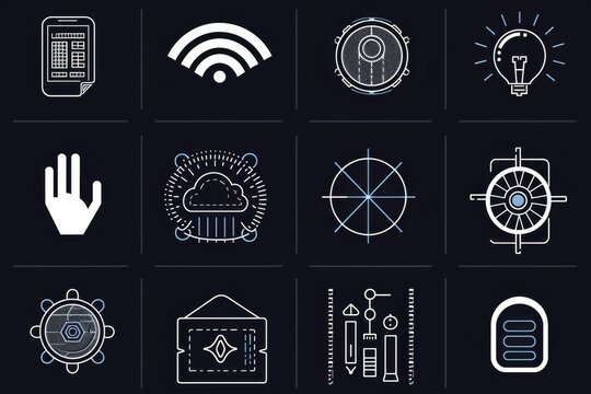 64 AI technology icons for digital forensics, a minimalist composition