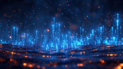 Fototapeta premium Digital Cityscape - Glowing Towers and Abstract Structures