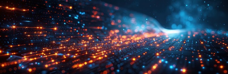 Abstract Digital Network with Glowing Lights