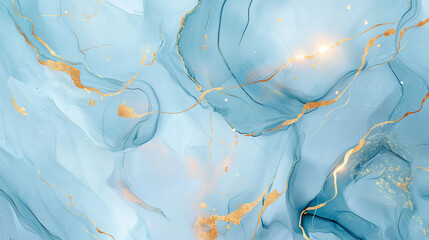 Fototapeta premium Abstract light blue and white marble background with golden lines