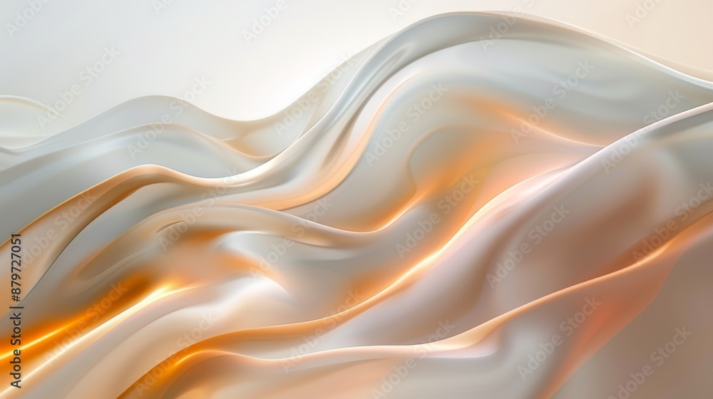Poster Abstract silky waves in luminous gold and silver colors, creating a flowing and elegant fabric texture.