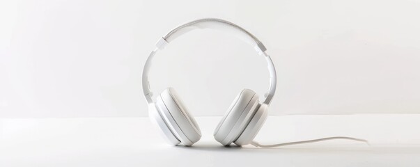 Isolated white headphones on white background mockup, 4K hyperrealistic photo