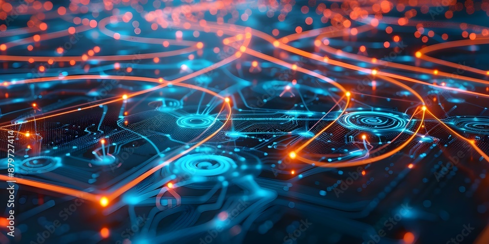 Aufkleber cybersecurity nodes futuristic digital artwork with flowing data streams. concept cybersecurity, fut