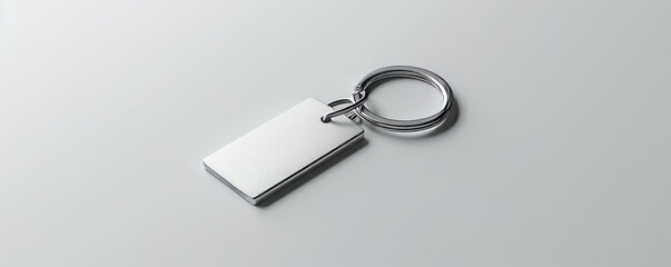 Isolated white metal keychain on white background mockup, 4K hyperrealistic photo