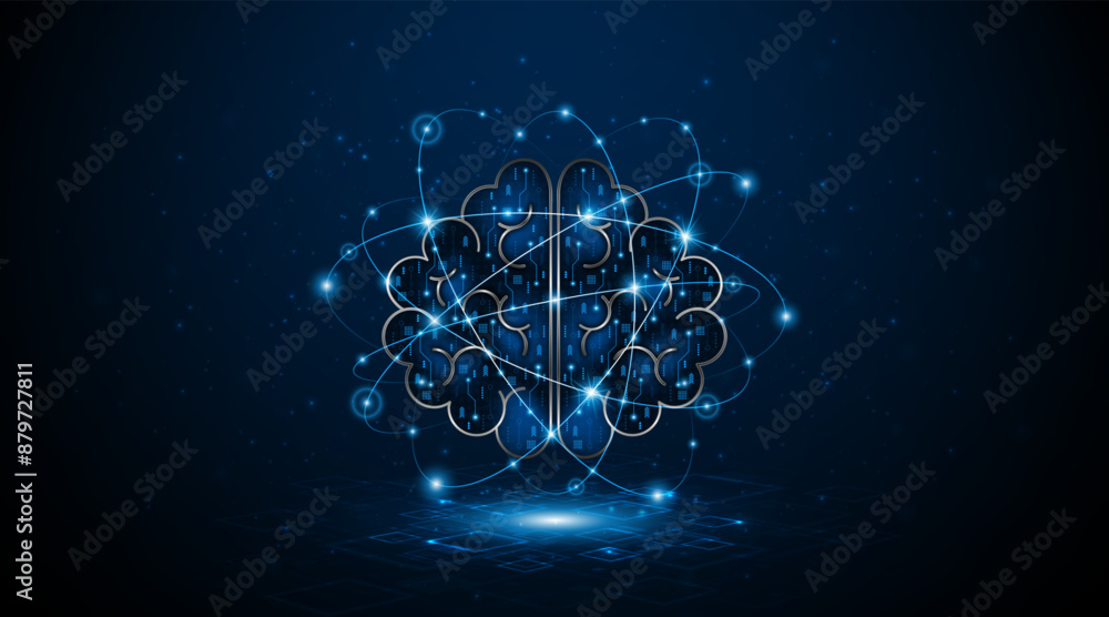 Fototapete Circuit board of computer neural network or electronic artificial intelligence. Brain circuit technology. modern technology innovation concept background