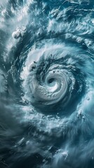 A breathtaking aerial view of a powerful ocean whirlpool, showcasing swirling waters and turbulent waves in striking detail.
