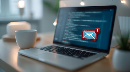  email inbox  computer screen phishing attack warning displaying  suspicious  red alert icon threat scams