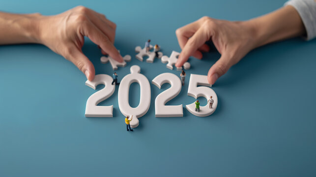 2025 year  interlocking puzzle pieces hands problem-solving collaboration  teamwork initiatives business strategies consulting services