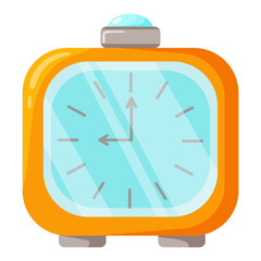Cartoon alarm clock. Wake Up time. Dial with arrows. Morning awaking tool. Education attribute. Element for your design.