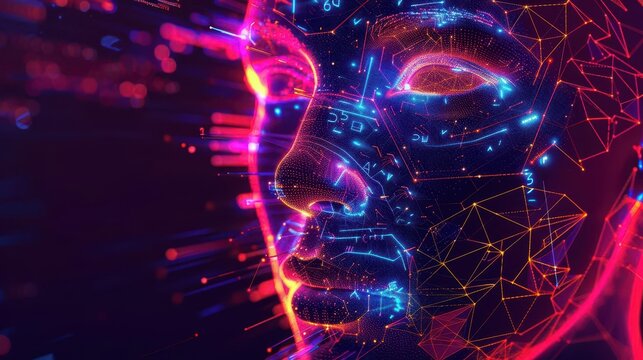 Polynomials represented through mean values and distributions, Cyberpunk, Electric hues, Digital art, Statistical visual narrative