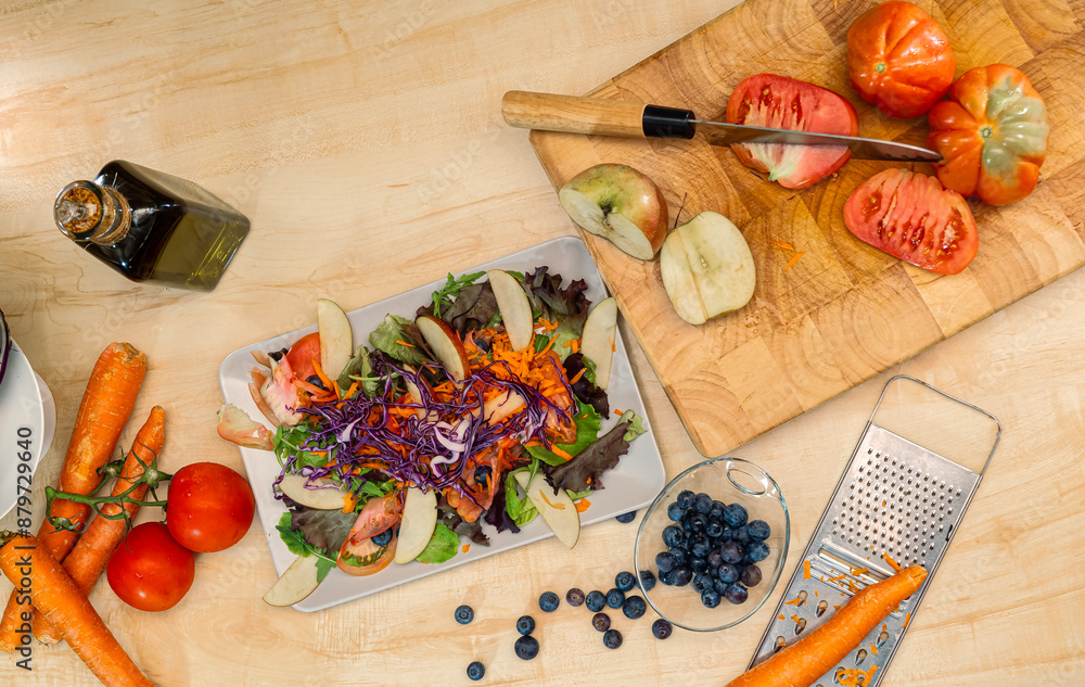 Wall mural preparation of fresh salad for the summer