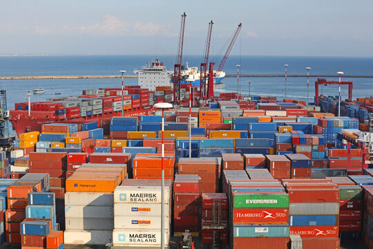 Cargo Containers Port Cranes at Commercial Port of Salerno Italy