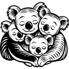  Sleepy Koala Family Snuggled Together Vector Design and illustration