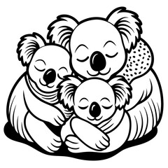  Sleepy Koala Family Snuggled Together Vector Design and illustration