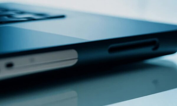  black laptop mockup diagonal view.