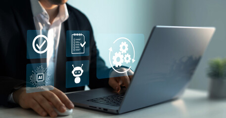 Technology to automate business tasks with AI robotic management.Automated industrial technology...