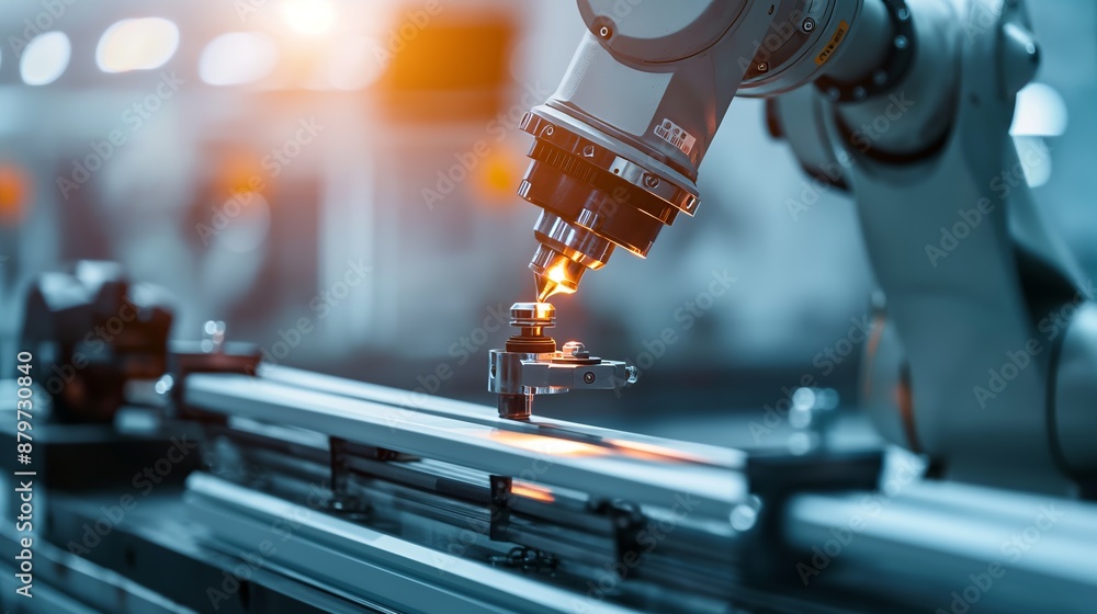 Aufkleber close-up of robotic machinery working with precision in an advanced industrial setting.