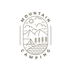 Illustration of mountan and camping monoline or line art style