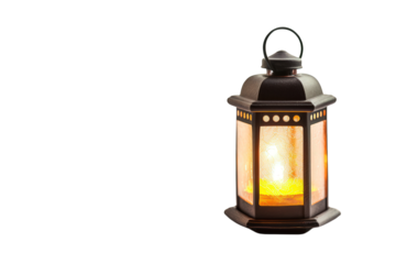 A traditional lantern with a warm glow emanating from within, creating a cozy and inviting atmosphere.