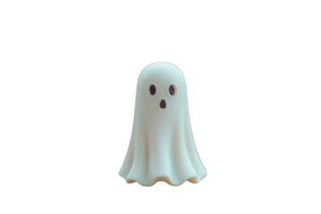 A friendly white ghost with black eyes and a surprised expression on a black background. Perfect for Halloween or spooky themed projects.
