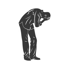 Obraz premium Silhouette of Man in Despair, Hands Covering Face, Minimalist Illustration